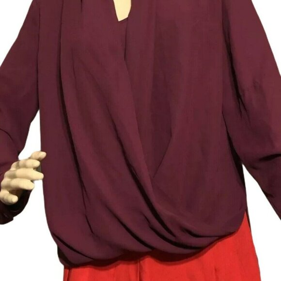 Vince Camuto Blouse Women Size S Workwear Casual Crisscross Drape Hi Low Vneck - Picture 5 of 11